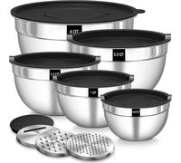 Terlulu Set de 5 bols à mélanger en acier inoxydable - Couvercle étanche à l'air, 3 accessoires de friction, empilable