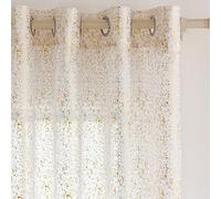 Terlytex Lot de 2 panneaux de rideaux de 160 cm de long - Rideaux scintillants à pois en feuille d'or métallisée pour chambre à coucher - Rideaux scintillants à œillets, 132,1 x 160 cm - Blanc doré