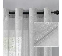 Terlytex Lot de 2 panneaux de rideaux transparents argentés pour chambre à coucher - Rideaux transparents à pois argentés et imprimés de pois argentés de 160 cm de long - Rideaux transparents filtrant