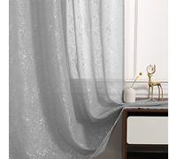 TERLYTEX Lot de 2 Panneaux de voilages argentés de 213,4 cm de Long - Rideaux Transparents Chics à Paillettes avec Passe-Tringle pour fenêtre de Salon, Panneaux Transparents Gris argenté, 132,1 x
