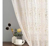 TERLYTEX Lot de 2 Panneaux de voilages Blancs et dorés - Voilages dorés Scintillants métalliques de 213,4 cm de Long pour Salon, Rideaux de fenêtre à Paillettes avec Passe-Tringle, 132,1 x 213,4 cm,