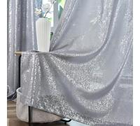 TERLYTEX Lot de 2 Rideaux argentés de 241,3 cm de Long, Rideaux Scintillants Semi-Transparents à œillets en Feuille d'argent métallique pour Salon, 132,1 x 241,3 cm, Gris argenté