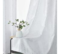Terlytex Lot de 2 Rideaux Blancs et argentés de 213,4 cm de Long - Rideaux Scintillants Semi-Transparents à œillets avec imprimé à Pois en Feuille métallique pour Salon, 132,1 x 213,4 cm - Blanc