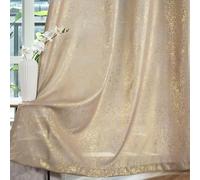 TERLYTEX Lot de 2 Rideaux dorés de 160 cm de Long, Rideaux Scintillants à œillets avec imprimé en Feuille d'or métallique pour Chambre à Coucher, Rideaux de fenêtre Semi-Transparents Scintillants,