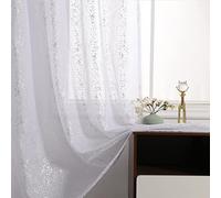TERLYTEX Lot de 2 rideaux transparents blancs argentés de 228,6 cm de long pour salon, rideaux scintillants argentés métallisés avec passe-tringle, filtrant la lumière, 132,1 x 228,6 cm, blanc argenté