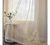 Terlytex Lot de 2 Rideaux Transparents dorés Scintillants de 160 cm de Long pour Chambre à Coucher - Rideaux de fenêtre à œillets, filtrant la lumière, 132,1 x 160 cm - Taupe