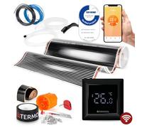 Termofol Chauffage Electrique par le Sol Set - Tapis Chauffant avec H6 Wifi Black Thermostat 230V - Chauffage d'appoint Puissance 80W/m2 - Surface 6 m² - Plancher Chauffant Electrique