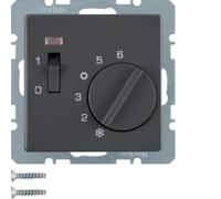 Termostato con contacto NC, interruptor y LED, Q.1/Q.3, antracita, aterciopelado
