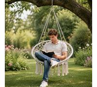 Terrabeta Chaise hamac suspendue avec base et dossier en corde tressée - Beige