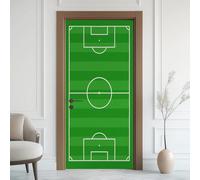 Terrain de Football Sticker Mural, Gazon Vert Autocollants De Porte Muraux Décoration Poster Murale, Tribunal Sport Minimaliste Stickers de Porte Imperméable Vinyle 80x200 cm