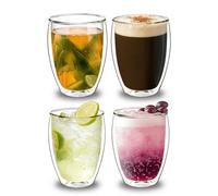TERRATERRA Lot de 4 Tasses à Café Double Paroi en Verre Transparent - 400 ml - Isothermes, Effet Flottant - Pour Café, Thé, Smoothies - Idée Cadeau Moderne