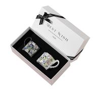 TERRATERRA Tasse à Café en Céramique - Lot de 2-400 ml - Cadeau pour Couples - Coffret Cadeau Élégant - Motif Floral - Grande Anse