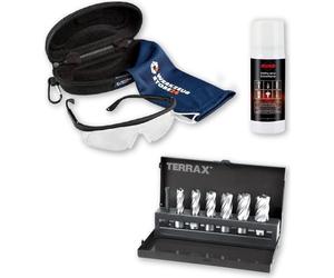TERRAX by RUKO Jeu de carottes HSS 7 pces Huile de coupe-Spay Lunettes de protection en étui Jeu de 9 pces - WZS108820