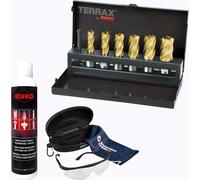 TERRAX by RUKO Jeu de forets carrés HSS-TiN avec queue Weldon (3/4"), rectifiés CBN, 7 pièces, avec spray et lunettes de protection - WZSA108820T