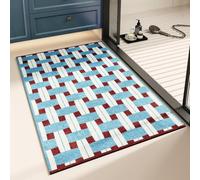 Terre De Diatomée 50X80 Géométrie Bleue Ultra Absorbant Tapis De Bain,Tapis Antidérapant Baignoire Séchage Rapide Doux,Facile À Nettoyer,pour Porte D'Entrée,Chevet,Cuisine,Salon