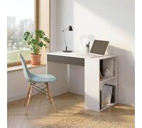 Terre de Nuit Bureau réversible Bois Blanc et Gris avec Rangement