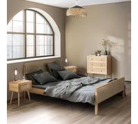 Terre de Nuit Chambre complète lit cannage avec Commode et 2 chevets Bois Naturel 140x200 Anna