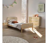 Terre de Nuit Chambre complète lit cannage Enfant avec Commode et Chevet Bois Naturel Anna 90x200