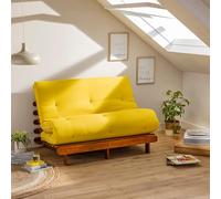 Terre de Nuit - Ensemble Matelas futon en Coton et Structure en Bois Massif Noisette 140x200 Ocre en Pin Massif - Jaune