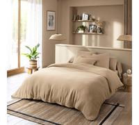 Terre de Nuit - Housse de Couette 140x200 Gaze de Coton Beige Terre de Nuit NOA - Beige - Uni - 57 Fils/cm² - Base Droite