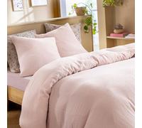 Terre de Nuit - Housse de Couette 200x200 Gaze de Coton Rose pâle Terre de Nuit June - Rose pâle - Uni - 57 Fils/cm² - Base Droite