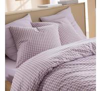 Terre de Nuit - Parure de lit Vichy 140x200 Lilas - Violet - Carreaux - 57 Fils/cm² - Base Droite