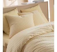Terre de Nuit - Parure de lit Vichy 200x200 Jaune - Jaune - Carreaux - 57 Fils/cm² - Base Droite