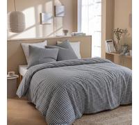 Terre de Nuit - Parure de lit Vichy 240x220 Noir - Noir - Carreaux - 57 Fils/cm² - Base Droite