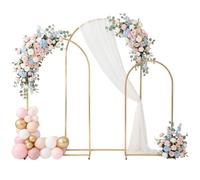 TERRE JARDIN Arche de Mariage métal doré - Lot 3 Arches décoratives | Lot de 3 arches en métal doré de hauteurs 220, 180 et 140 cm avec structure carrée 1,8 x 1,8 cm et 4 sacs de lestage inclus