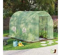TERRE JARDIN - Bache pour Serre de Jardin, 3 x 2 x 2 m - Bache Serre Tunnel, Polyéthylène Renforcé 140 g/m², Blanche- Bâche Serre, Fenêtres Filet Moustiquaire - 6 m² - Vert