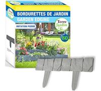 TERRE JARDIN - Bordures de Jardin, Imitation Pierre, Lot de 80 Bordurettes, Longueur Linéaire 20 m - Bordures de Gazon de 25 x 1 x 23 cm avec Pied - Délimiteur de Pelouse