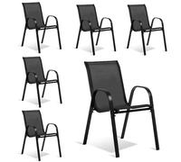 TERRE JARDIN - Chaises de Jardin, Lot de 6 - Chaises Empilables - Noires, en Textilène Haute Densité pour Extérieur - Confortables et Design - Unité - Noir