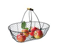 TERRE JARDIN Panier de récolte fruit et légume, métal noir, poignées bois | Panier de récolte en métal noir 8 L avec poignées en bois, maille 16 x 16 mm - idéal pour fruits, légumes et rinçage direct