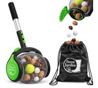 TERRE JARDIN Ramasse/Collecteur de Noix et Fruits, Ouverture latérale | Collecteur noix, ramasse fruit, panier acier inox, 60 fils, tige aluminium, 4 sections réglables 66 à 132,5 cm