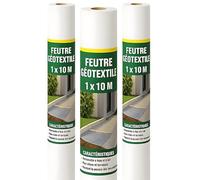 TERRE JARDIN - Rouleau Géotextile, Non Tissé 1 x 10 m, Lot de 3 - Feutre Géotextile 150g/m2, Polyester - Toile de Paillage Anti-Mauvaises Herbes - Tissu Perméable, Système de Drainage, Allée, Jardin