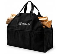 Terre Jardin Sac de transport bois de chauffage 50 L toile Oxford noir | Sac à bûches en toile Oxford noir, dimensions 60 x 46 x 26 cm et capacité 50 L pour transporter le bois de chauffage