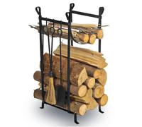 TERRE JARDIN Serviteur de Cheminée ou Poêle à Bois - Porte bûches en Acier Galvanisé - Contient Pelle, Balais et Pince à Bois