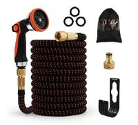 TERRE JARDIN Tuyau d'arrosage Extensible Flexible avec Accessoires | Tuyau extensible rétractable en caoutchouc et polyester 2500D, pistolet 10 jets, raccords aluminium, 3 joints