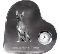 Terrier américain sans poils - horloge en cristal avec photo du chien, étagères en forme de cœur avec horloge, horloge sur pied personnalisée de la marque Art-Dog