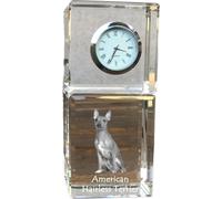 Terrier américain sans poils - horloge en cristal avec photo, photo du chien dans le cristal, horloge de table personnalisée de la marque Art-Dog
