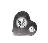Terrier de Boston - horloge en cristal avec photo du chien, étagères en forme de cœur avec horloge, horloge sur pied personnalisée de la marque Art-Dog