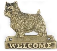 Terrier de Norwich - plaque de porte avec chien, plaque de bienvenue en laiton, plaque exceptionnelle avec l'inscription « Welcome » de la marque Art-Dog