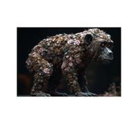TERUEA Décoration murale classique vintage, Chimpanzé Fragment Floral Fond Sombre 3D Texturé Costume d'animaux sur toile Décoration murale pour chambre à coucher(Brown)-40x60cm Sans cadre