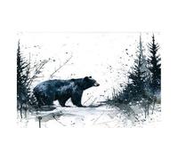 TERUEA Impression sur toile - Portrait d'animaux sauvages - Ours Noir Hiver Forêt Pins Encre Éclaboussure Aquarelle - Poster de décoration d'intérieur(Grey)-60x90cm Sans cadre