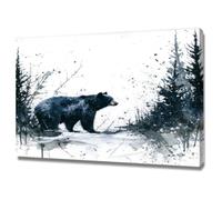TERUEA Impression sur toile - Portrait d'animaux sauvages - Ours Noir Hiver Forêt Pins Encre Éclaboussure Aquarelle - Poster de décoration d'intérieur(Grey)-70x100cm Encadrée