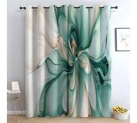 TERUEA Rideau Occultant Géométrique, Grande Fleur marbre Fluide Vert Sauge Or pailleté Abstrait Motif Abstrait Rideaux Salon Moderne Décoration De Fenêtre-H215 x L100 cm (2 Panneaux)