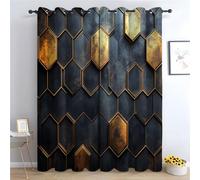 TERUEA Rideau Occultant Thermiques Géométrique Abstrait Moderne Nid d'abeille Or géométrique Moderne Rideaux Imprimé pour Salon Chambre Fenetre Moderne Décoration,-H180 x L100 cm (2 Panneaux)