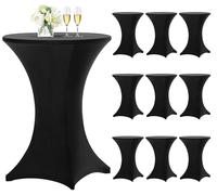 Teruntrue Lot de 10 Housses de Table Rondes en élasthanne pour Cocktail Noir, 80 x 110 cm, Coins carrés ajustés pour Table Ronde ou Banquet d'anniversaire (Noir)