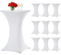 Teruntrue Lot de 10 Housses de Table Rondes en Spandex pour Cocktail Blanc, 80 x 110 cm, Coins carrés ajustés pour Table Ronde, fête de Mariage, Banquet, Anniversaire (Blanc)
