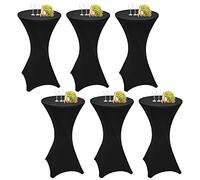 Teruntrue Lot de 6 nappes de Cocktail Rondes en élasthanne, 60 x 110 cm, avec Coins carrés ajustés, pour Tables Rondes ou fêtes de Mariage, Banquet, Anniversaire (Noir)